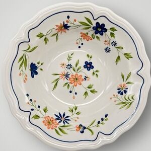 VTG Country French Ironstone Japan Serving Bowl 9 1/2" White Floral